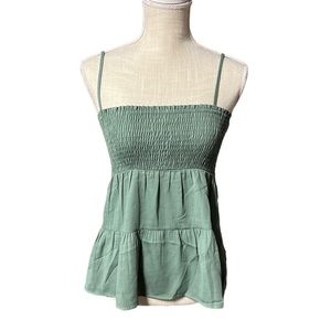 Paper Crane Sleeveless Blouse Shirt Tank Top Green Ruched Ruffles Womens Size S